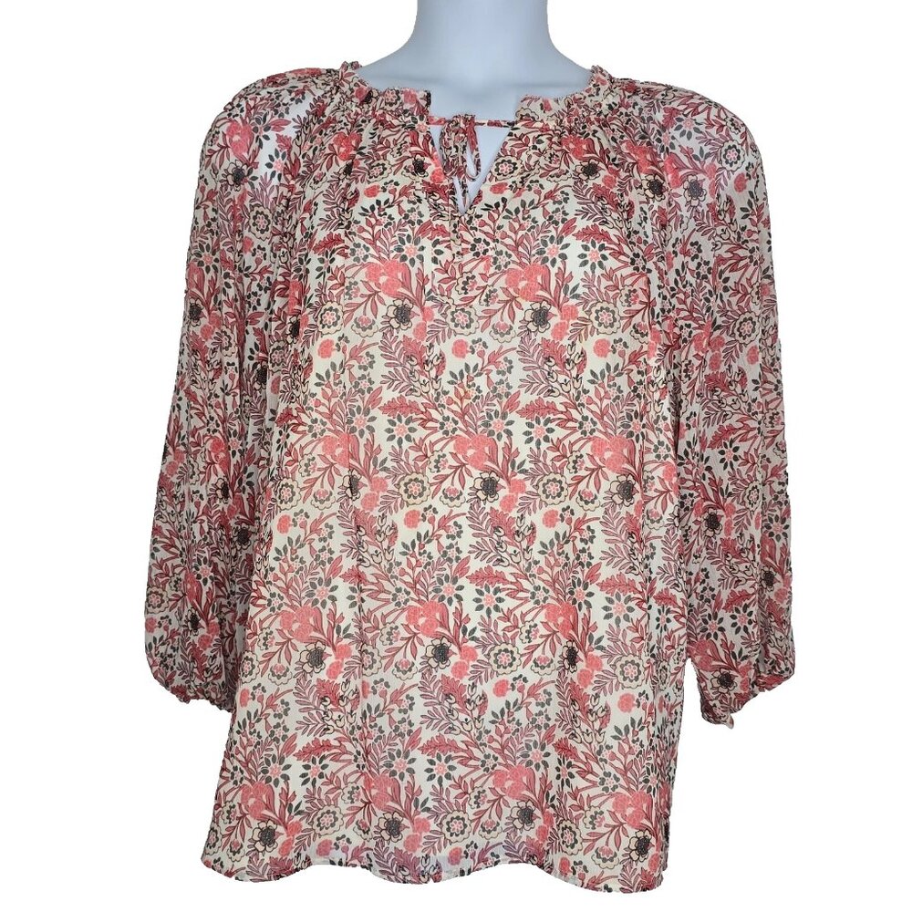 Talbots Womens Top Blouse 2X Petite 2XP Floral Long Sleeve Lined